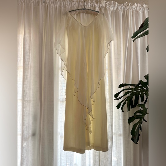 Vintage 70s Boho Angel Silk Overlay Maxi Dress Bridal Romantic - Picture 7 of 12